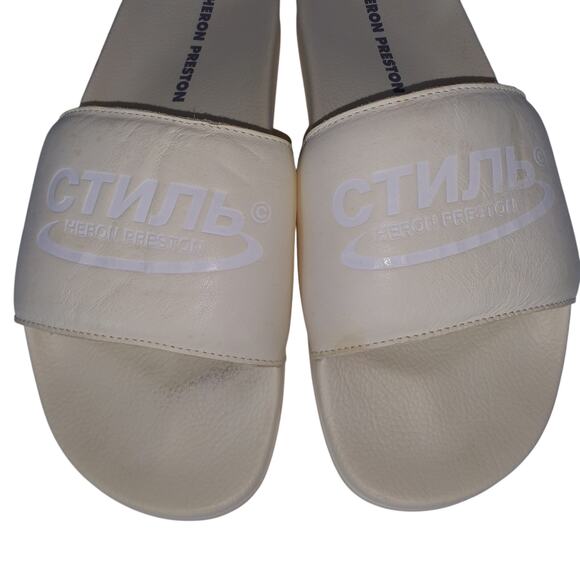 Heron Preston Leather Cream Pool Slides Size 45 EU / US Mens 12